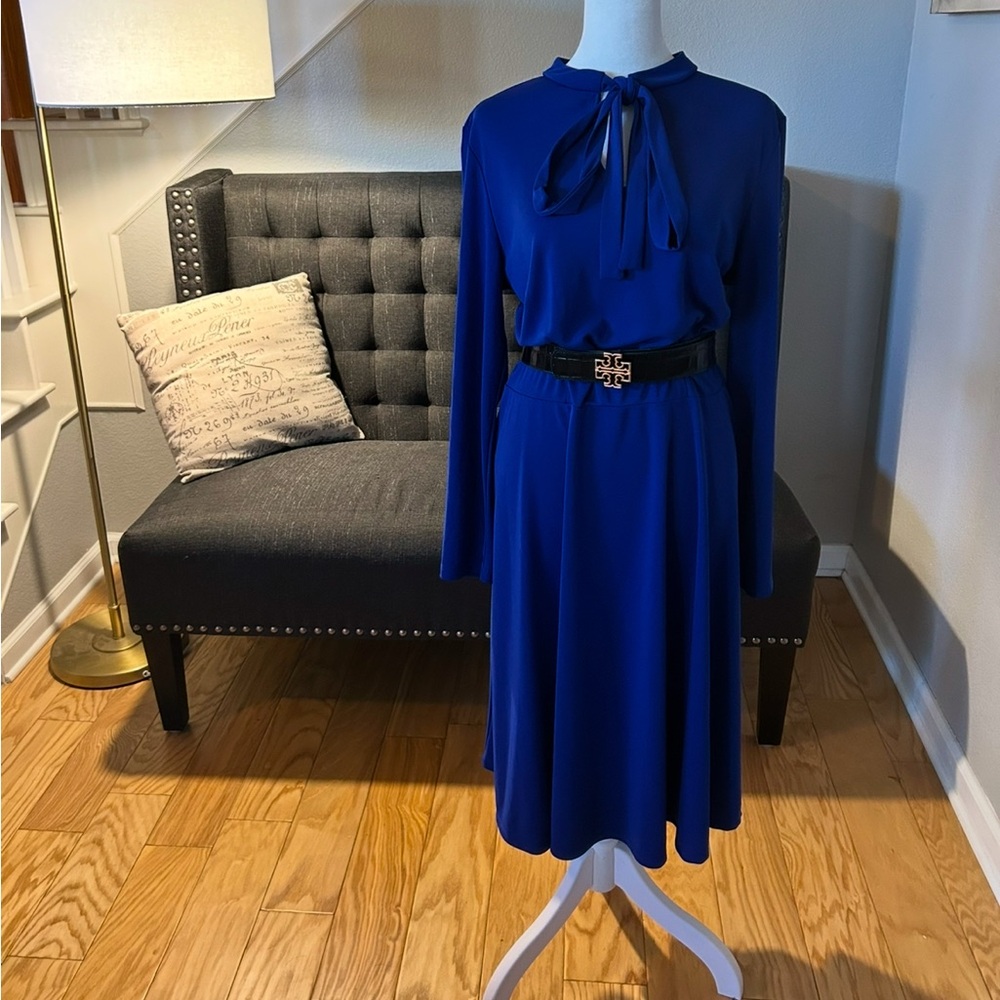 Eloquii royal blue tie neck dress